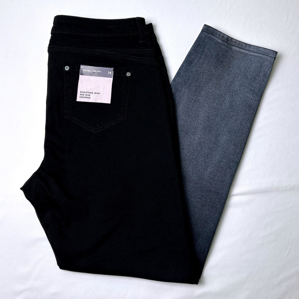 Ivanka Trump Mid-Rise Ombre Sculpting Cropped Straight Jeans Size 14 Black Grey